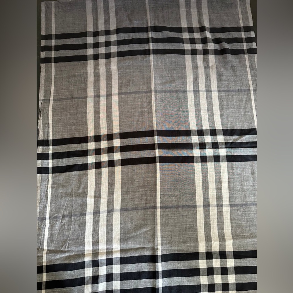 Burberry Lightweight Giant Check Ombré Scarf in Wool and Silk Gauze (some holes)